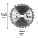 Disco sierra 7-1/4' p/madera, 24 dientes centro 5/8', Pretul