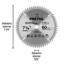 Disco sierra 7-1/4' p/madera, 60 dientes centro 5/8', Pretul