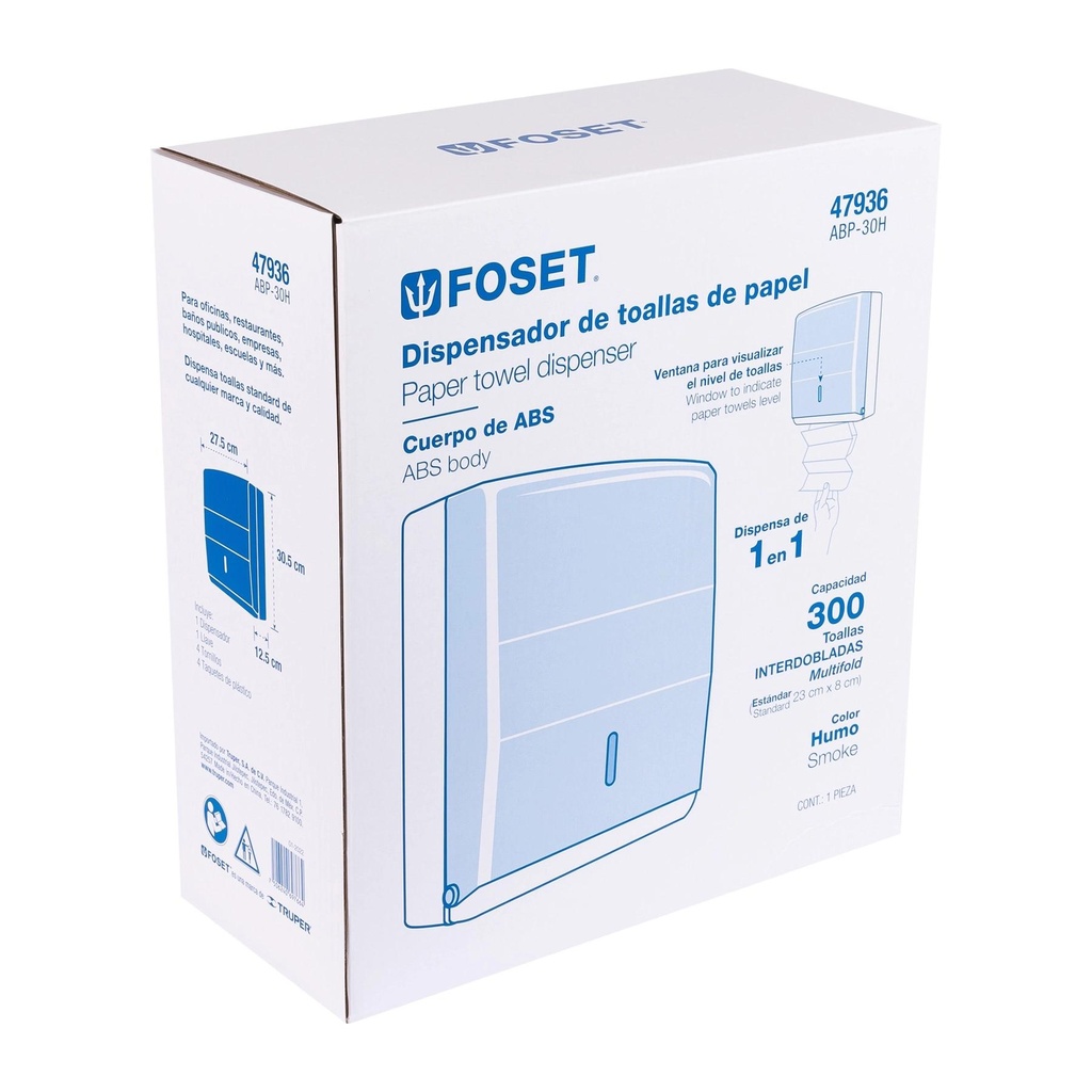 Dispensador de ABS para toallas de papel, humo, Foset