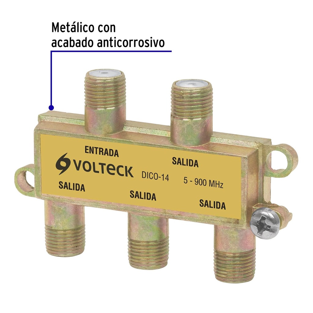 Divisor coaxial de 1 entrada y 4 salidas, Volteck