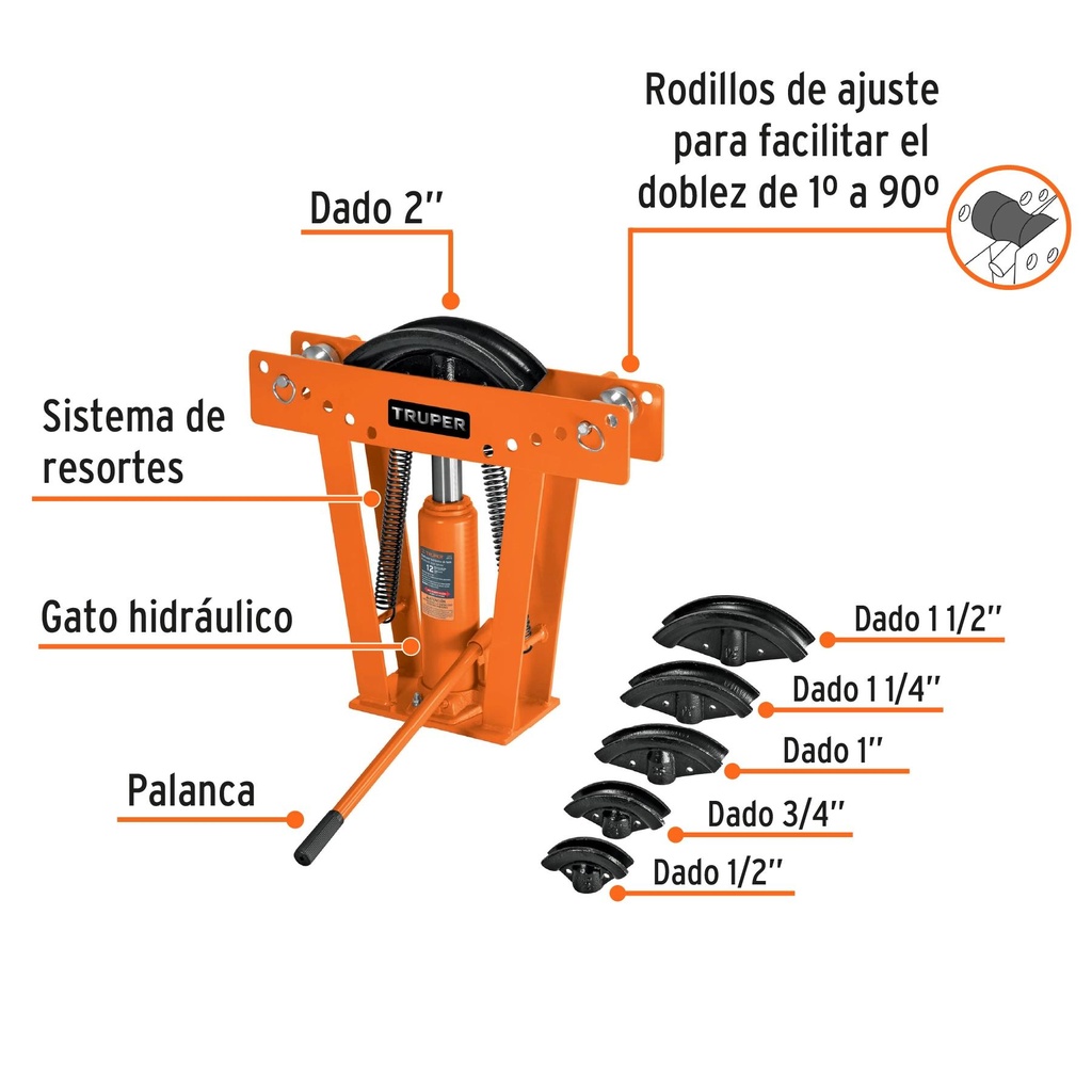 Doblador de tubo hidráulico, 12 ton, Truper