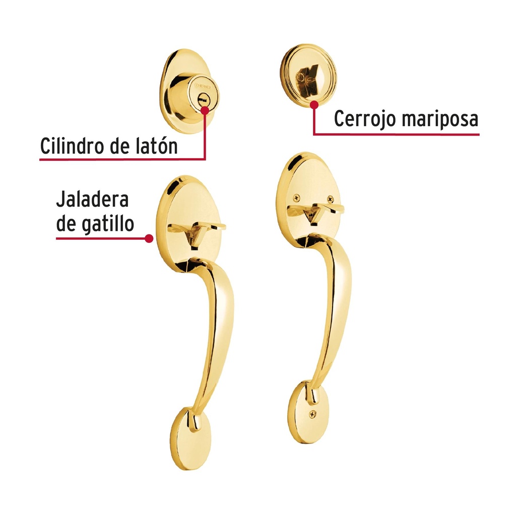 Doble jaladera, perilla y cerrojo llave-mariposa, brillante