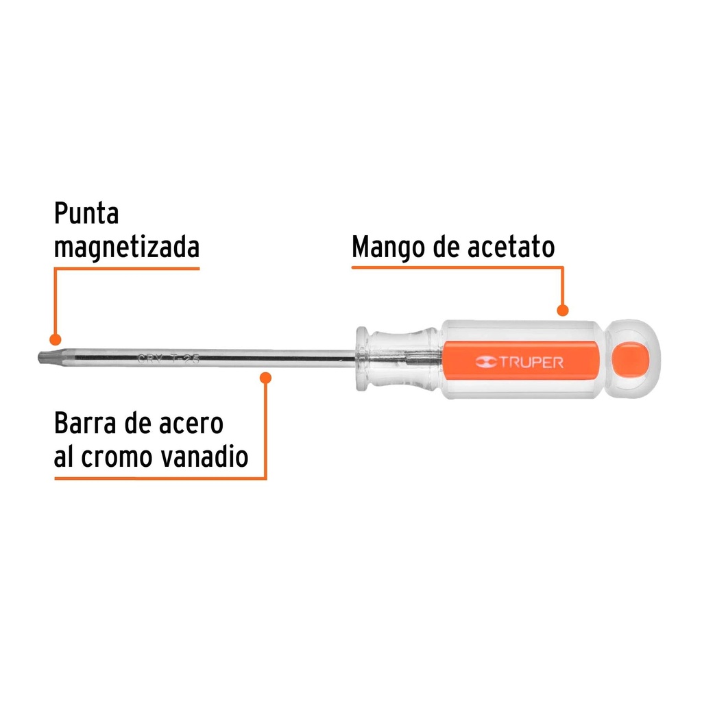 Desarmador punta Torx T 25 mango de acetato, Truper