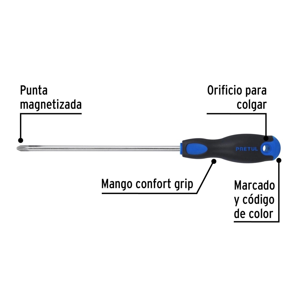 Desarmador de cruz 5/16' x 8' mango Comfort Grip, Pretul