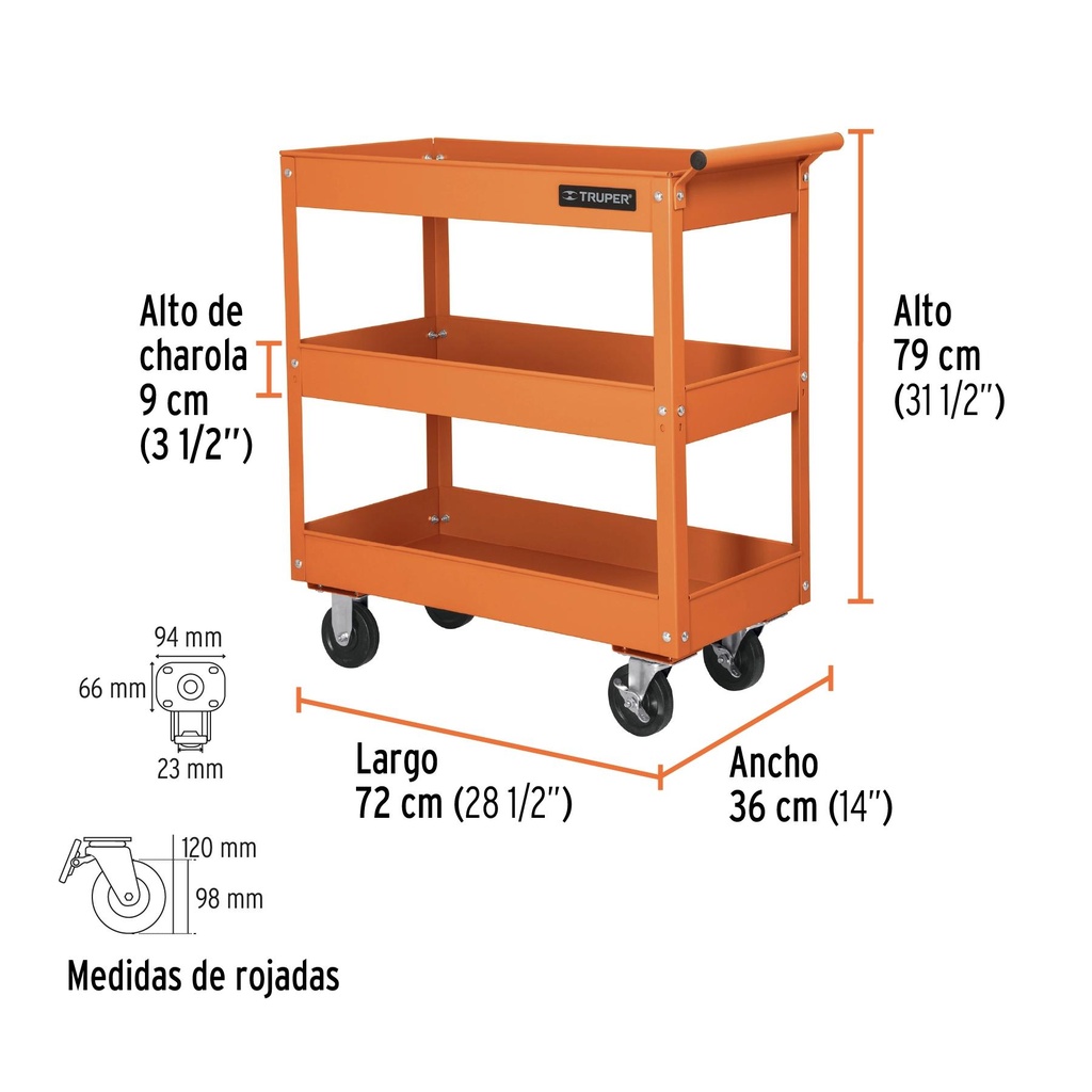 Carro de servicio, 3 charolas, Truper