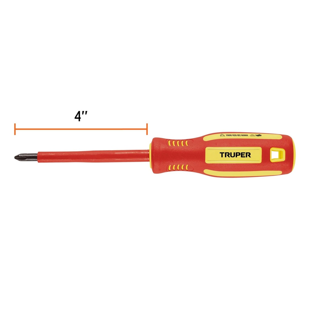 Desarmador dieléctrico de cruz 1/4' x 4', Truper