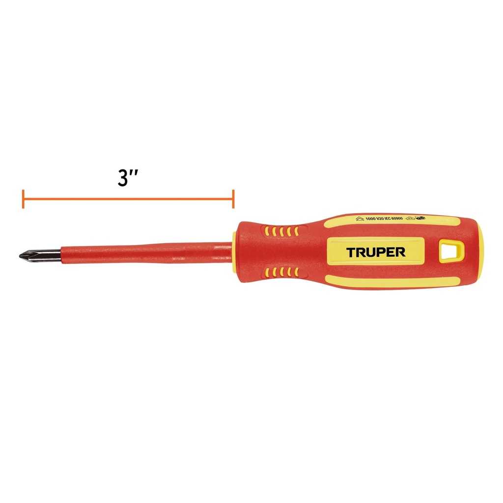Desarmador dieléctrico de cruz 3/16' x 3', Truper