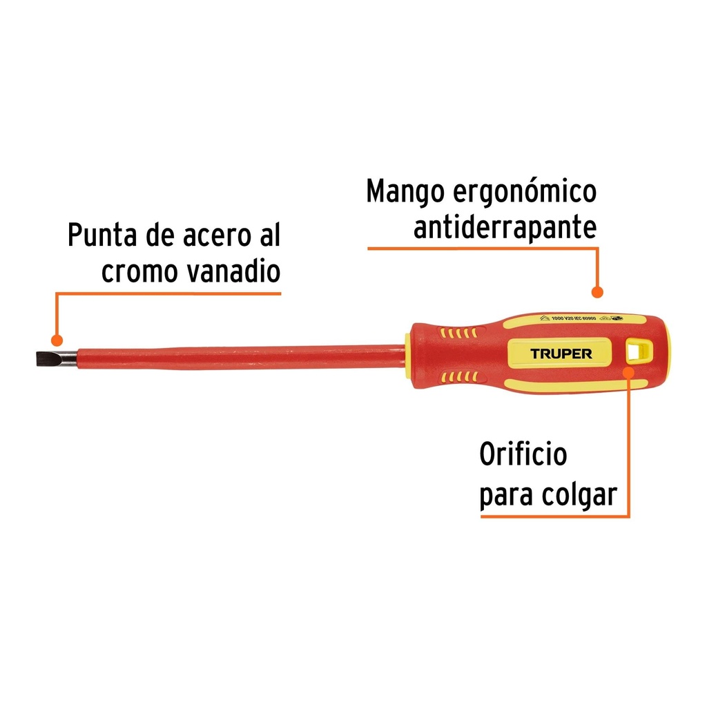 Desarmador dieléctrico plano 1/4' x 6', Truper