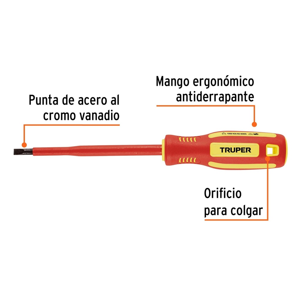 Desarmador dieléctrico plano 7/32' x 5', Truper