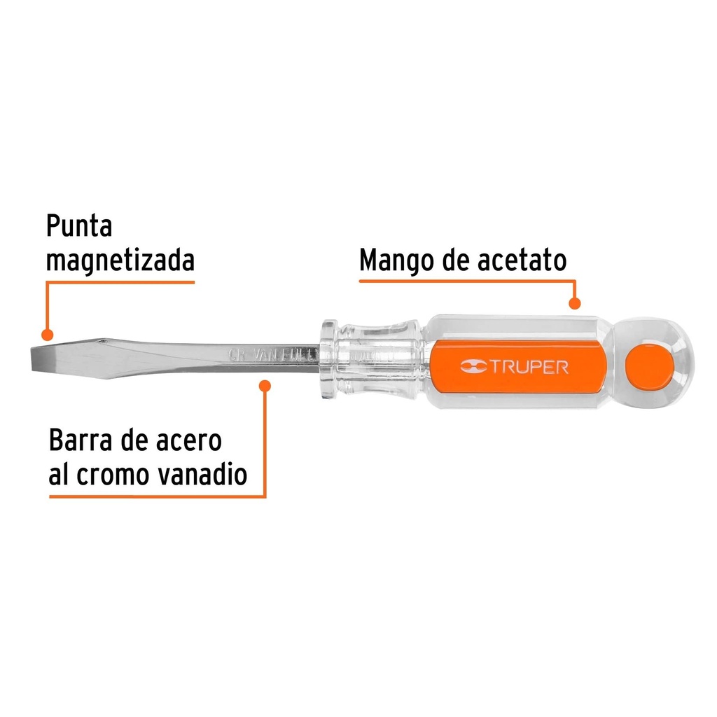 Desarmador plano 1/4 x 3' barra cuadrada mango acetato