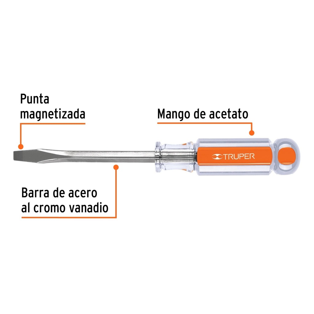 Desarmador plano 1/4 x 4' barra cuadrada mango acetato