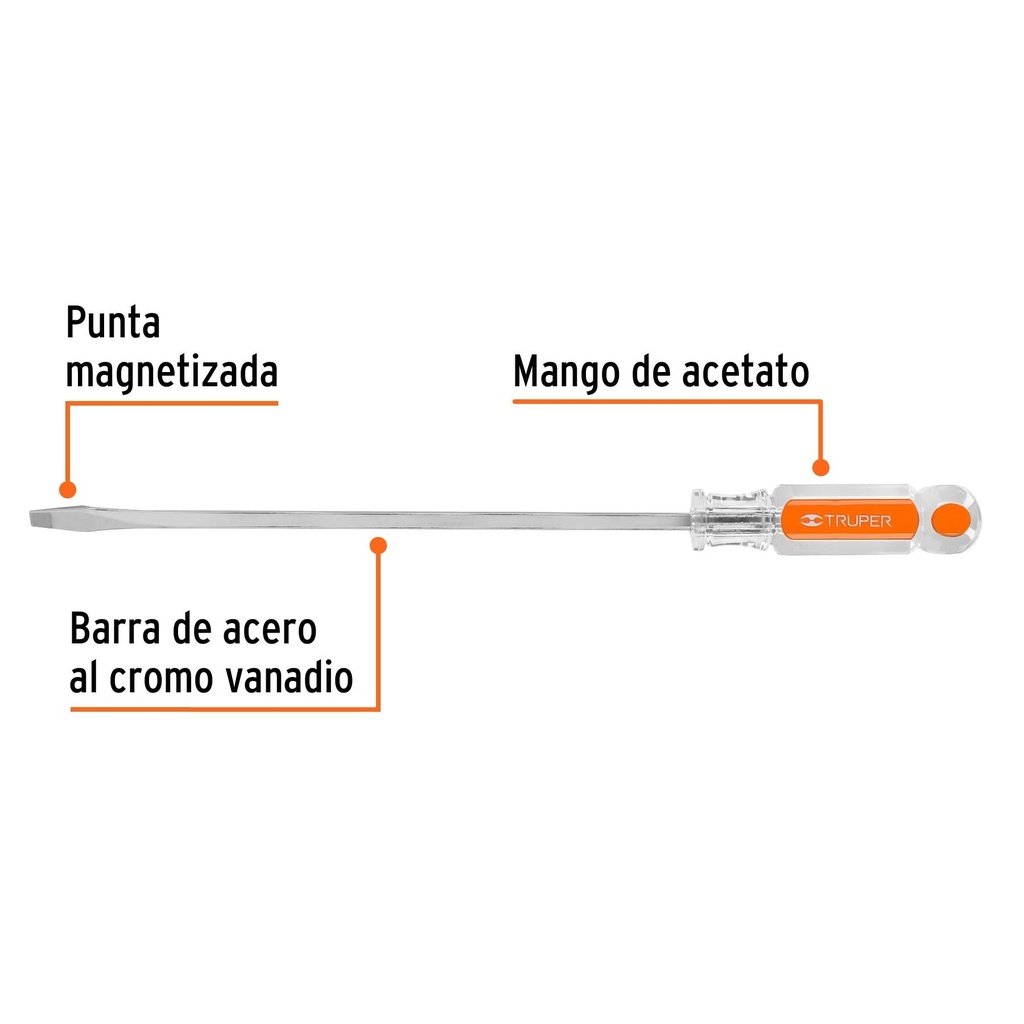 Desarmador plano 1/4 x 9' barra cuadrada mango acetato