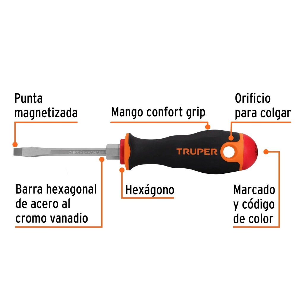 Desarmador plano 3/16' x 3' mango Comfort Grip, Truper