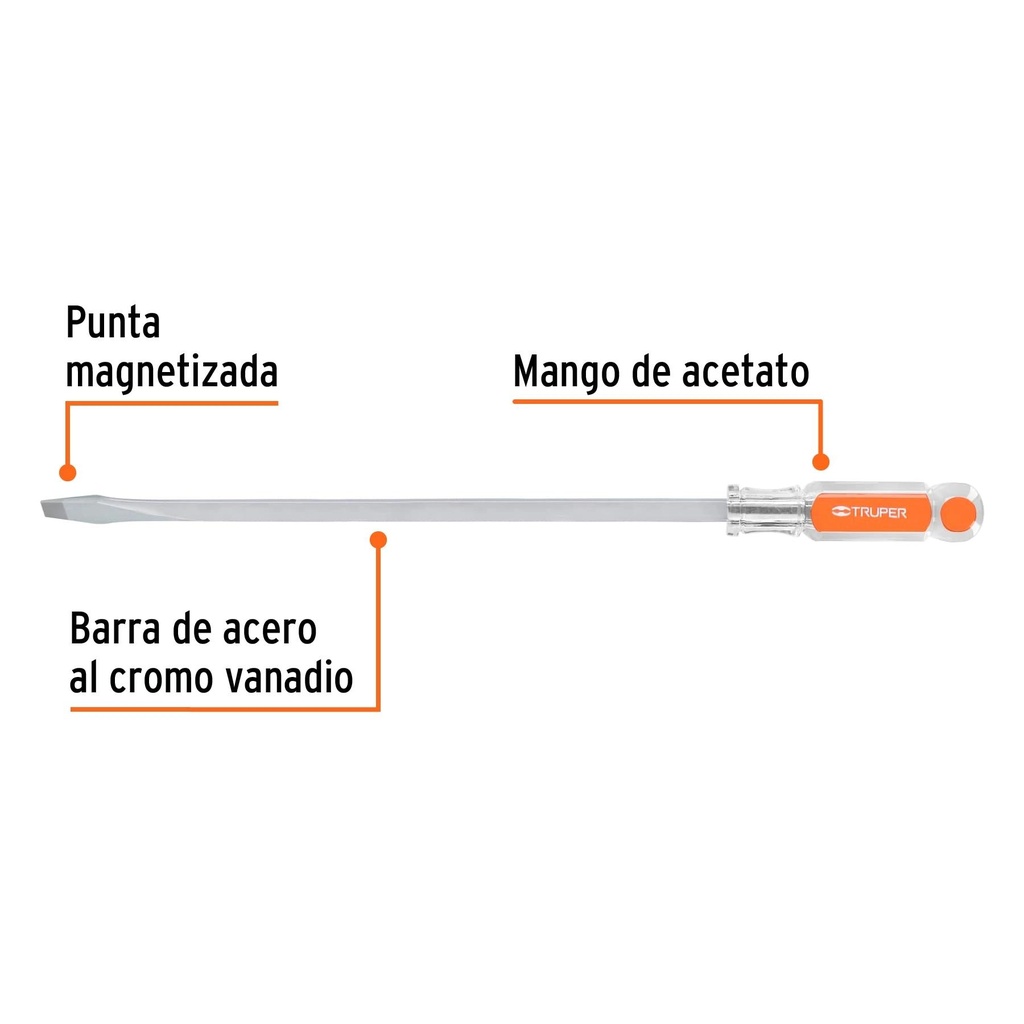 Desarmador plano 3/8 x 12' barra cuadrada mango acetato