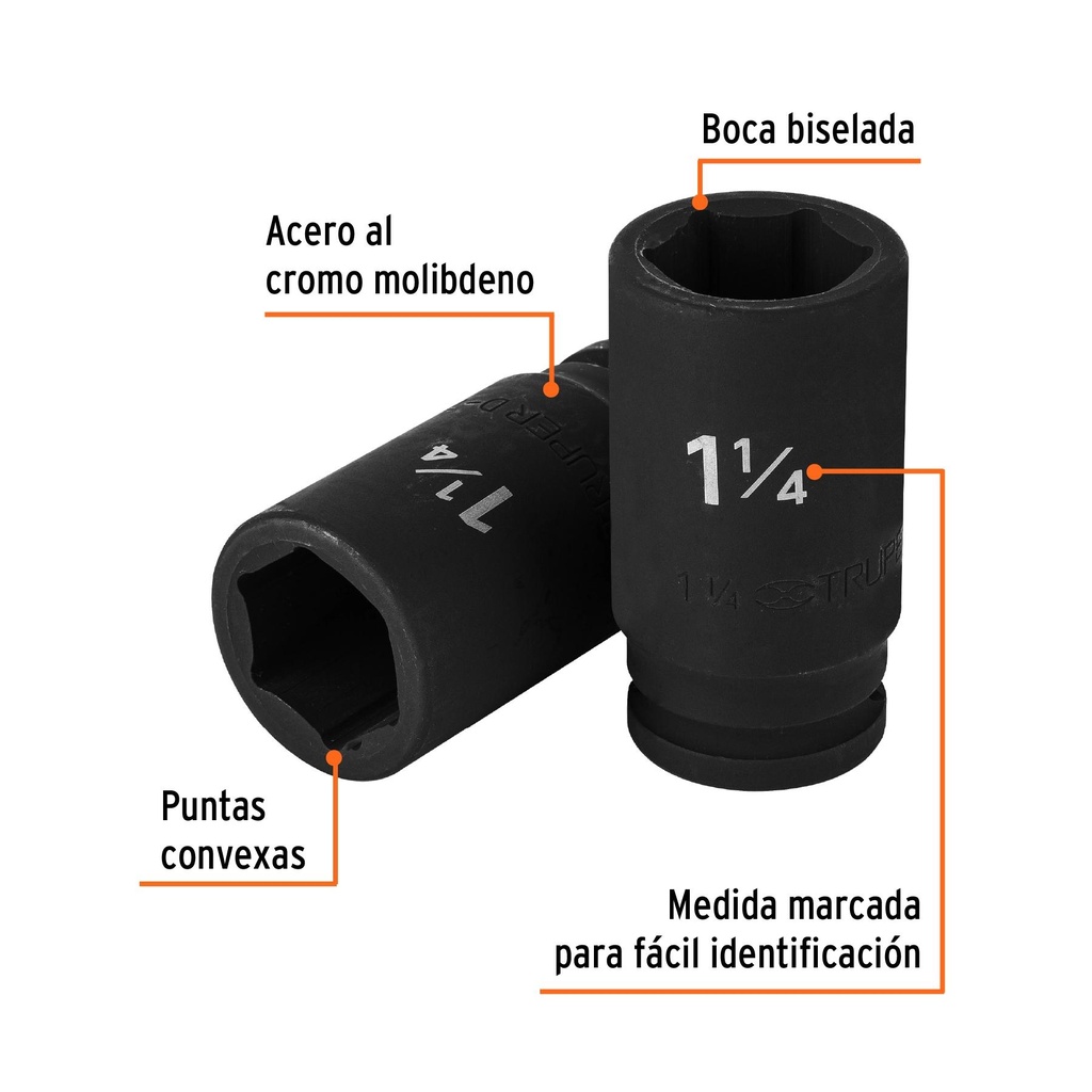 Dado largo de impacto de 1-1/4', 6 puntas, cuadro 3/4'