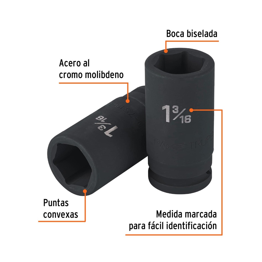 Dado largo de impacto de 1-3/16', 6 puntas, cuadro 3/4'