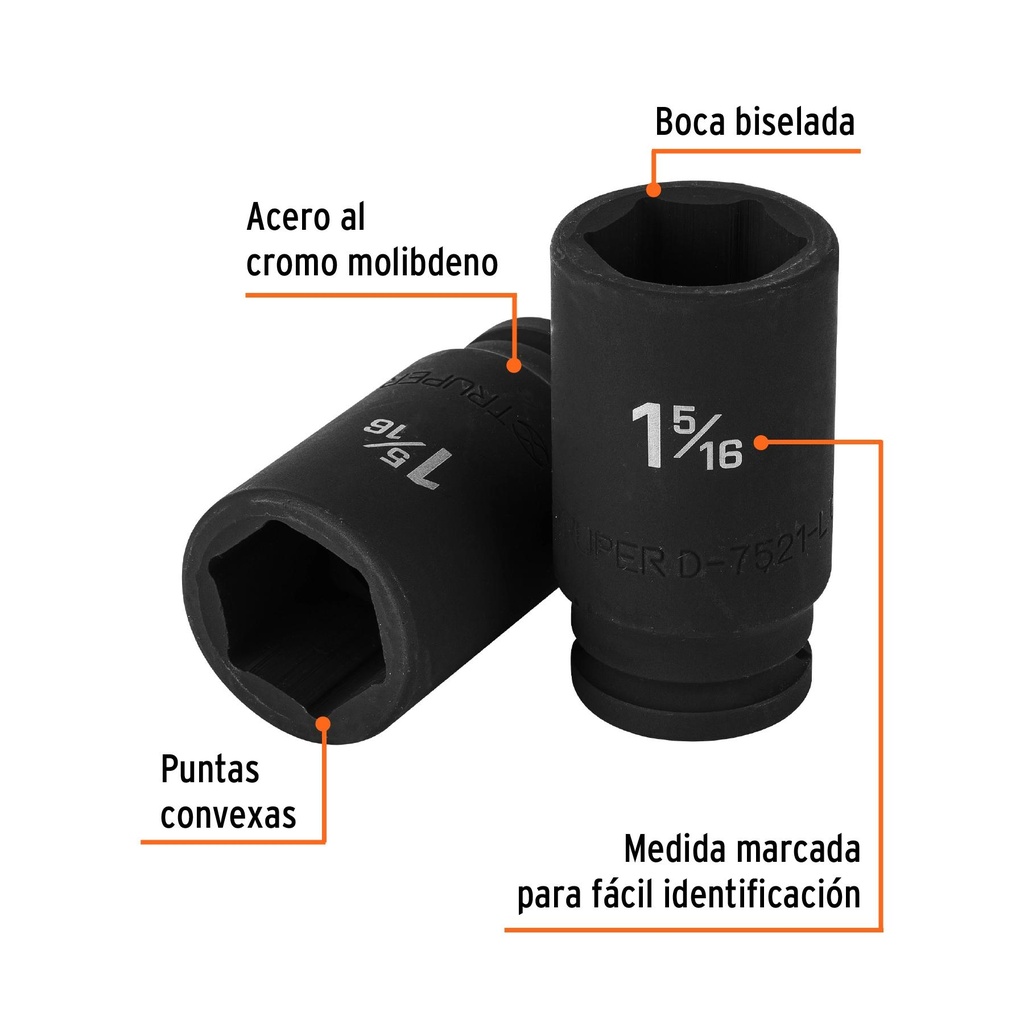 Dado largo de impacto de 1-5/16', 6 puntas, cuadro 3/4'