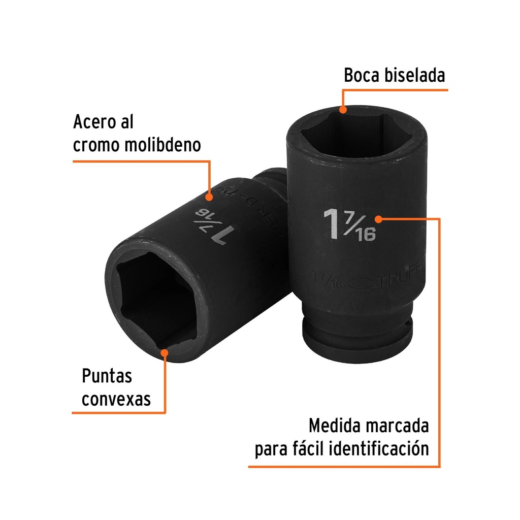 Dado largo de impacto de 1-7/16', 6 puntas, cuadro 3/4'