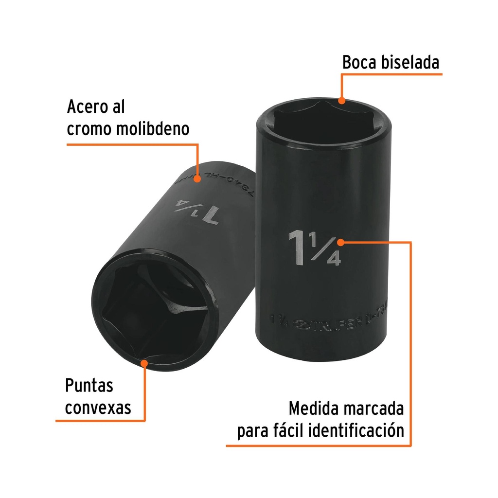 Dado largo impacto de 1-1/4', 6 puntas, cuadro 1/2', Truper