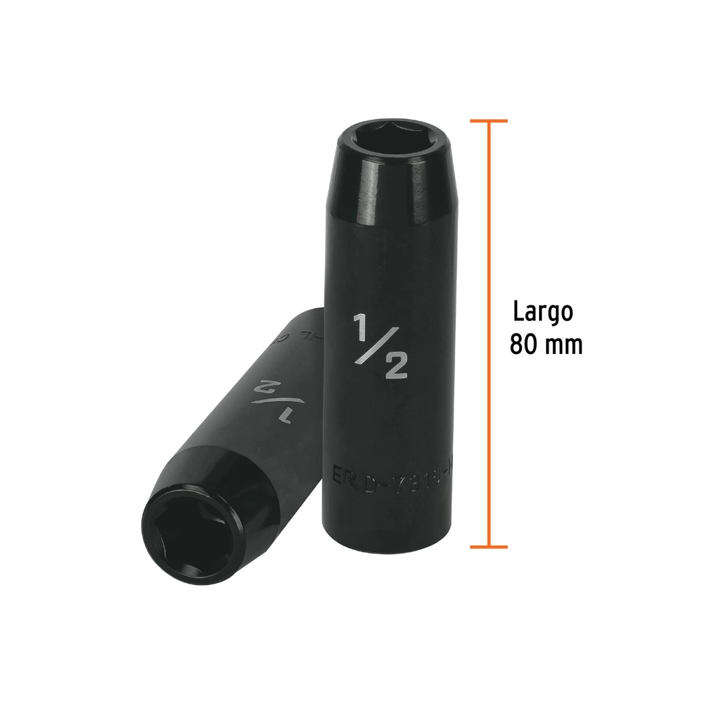 Dado largo impacto de 1/2', 6 puntas, cuadro 1/2', Truper