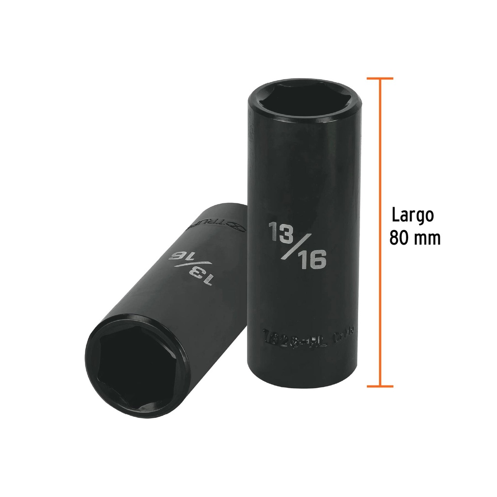 Dado largo impacto de 13/16', 6 puntas, cuadro 1/2', Truper