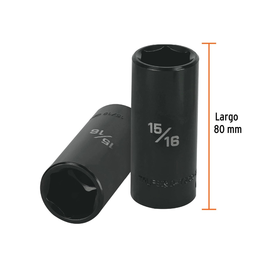 Dado largo impacto de 15/16', 6 puntas, cuadro 1/2', Truper