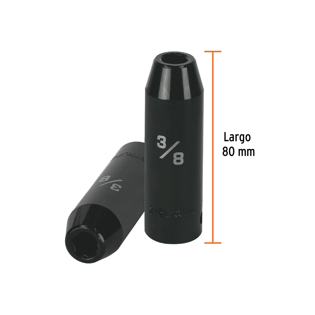 Dado largo impacto de 3/8', 6 puntas, cuadro 1/2', Truper