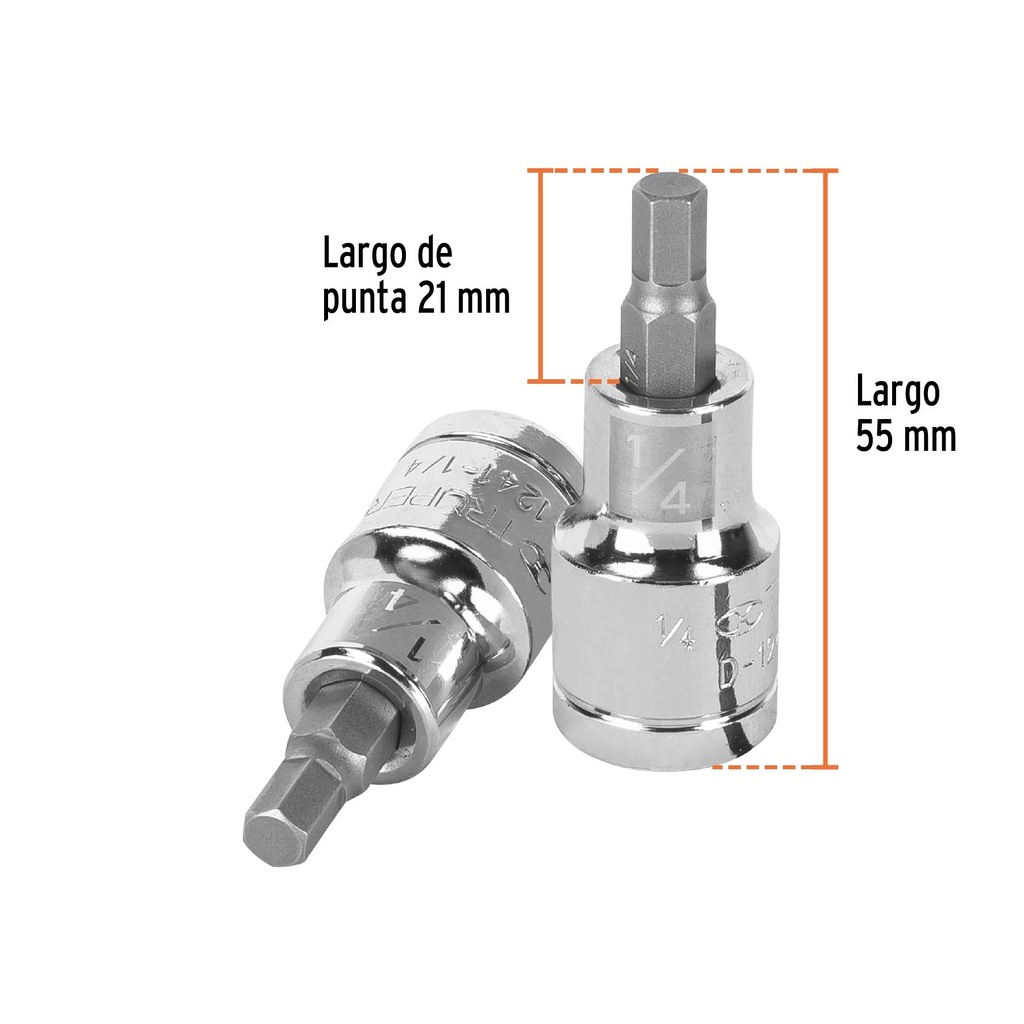 Dado punta hexagonal de 1/4', cuadro 1/2', Truper