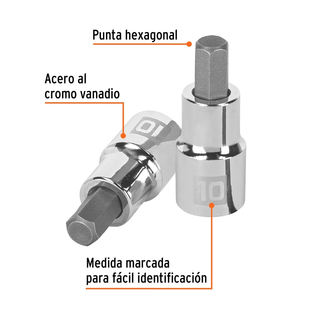 Dado punta hexagonal de 10 mm, cuadro 1/2', Truper