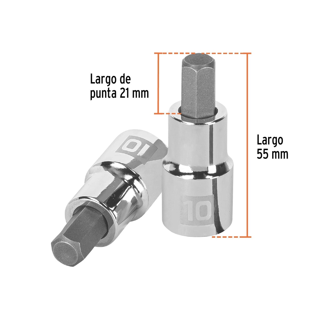 Dado punta hexagonal de 10 mm, cuadro 1/2', Truper