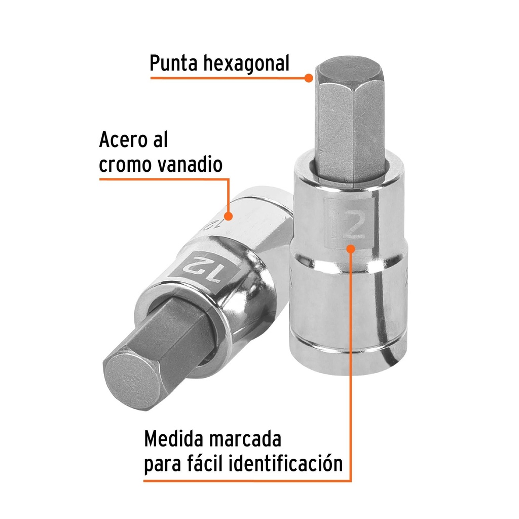 Dado punta hexagonal de 12 mm, cuadro 1/2', Truper