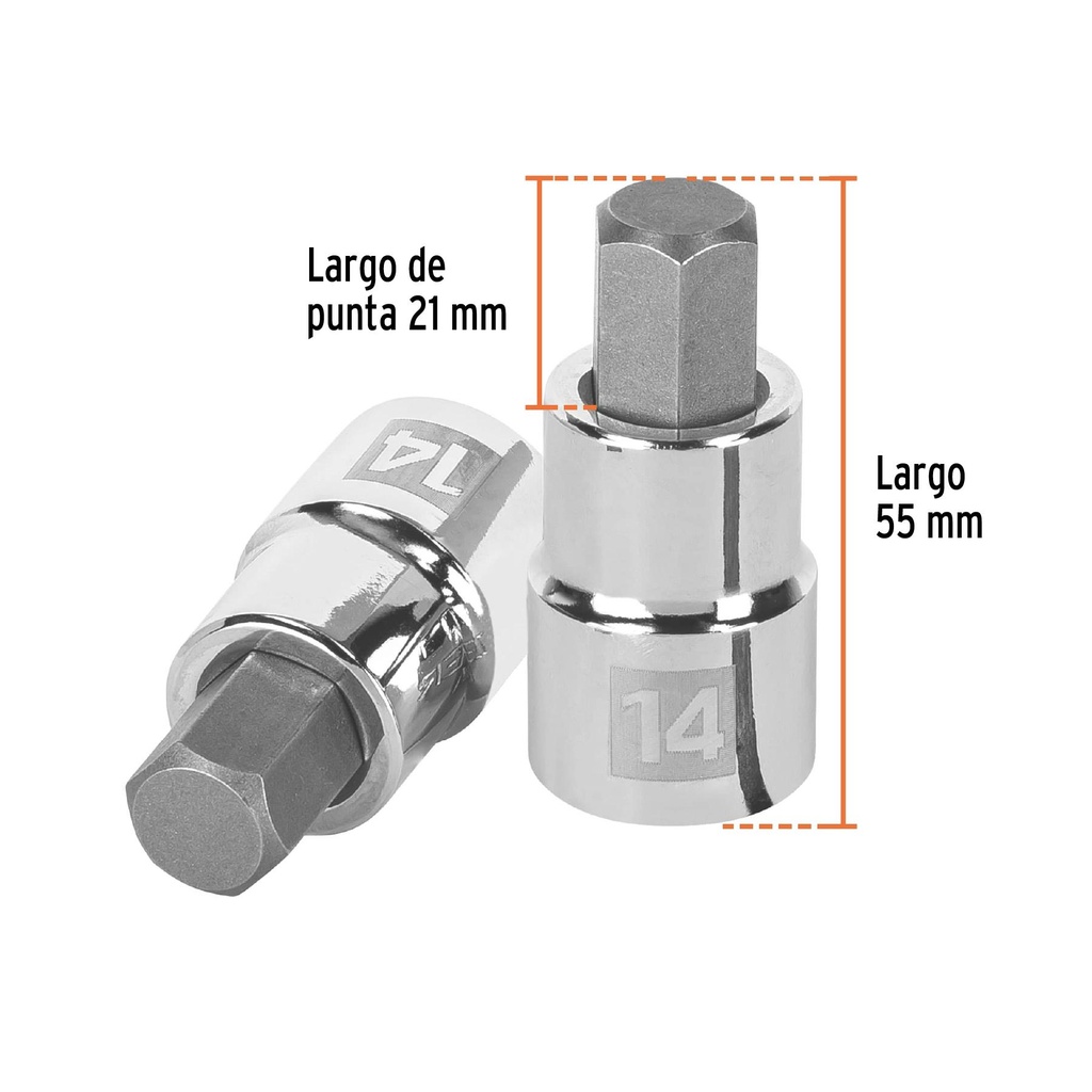 Dado punta hexagonal de 14 mm, cuadro 1/2', Truper