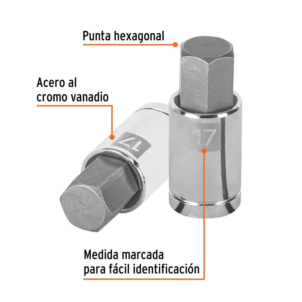 Dado punta hexagonal de 17 mm, cuadro 1/2', Truper