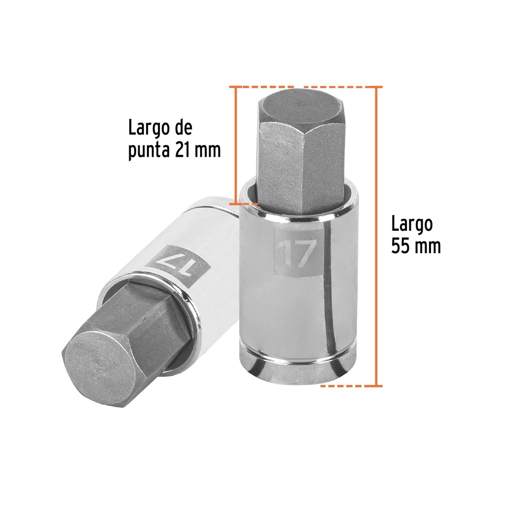 Dado punta hexagonal de 17 mm, cuadro 1/2', Truper