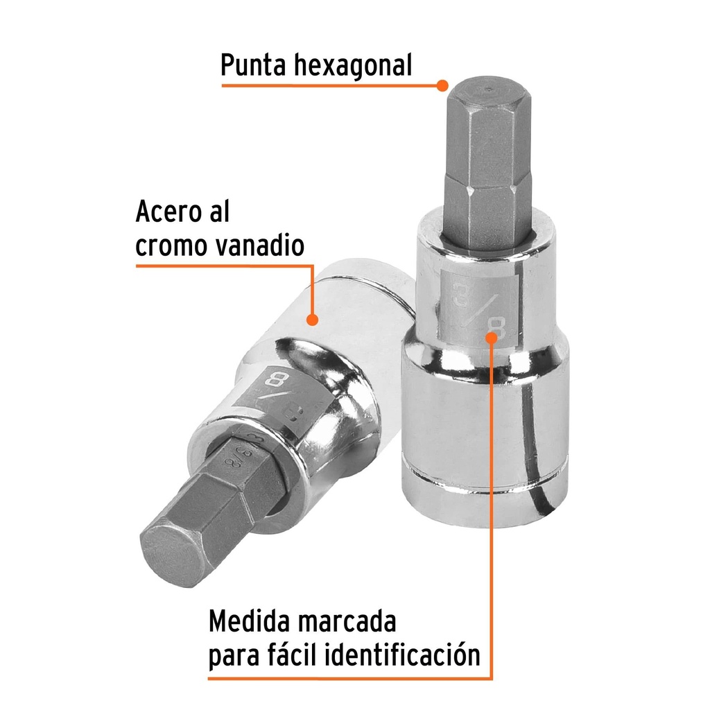 Dado punta hexagonal de 3/8', cuadro 1/2', Truper