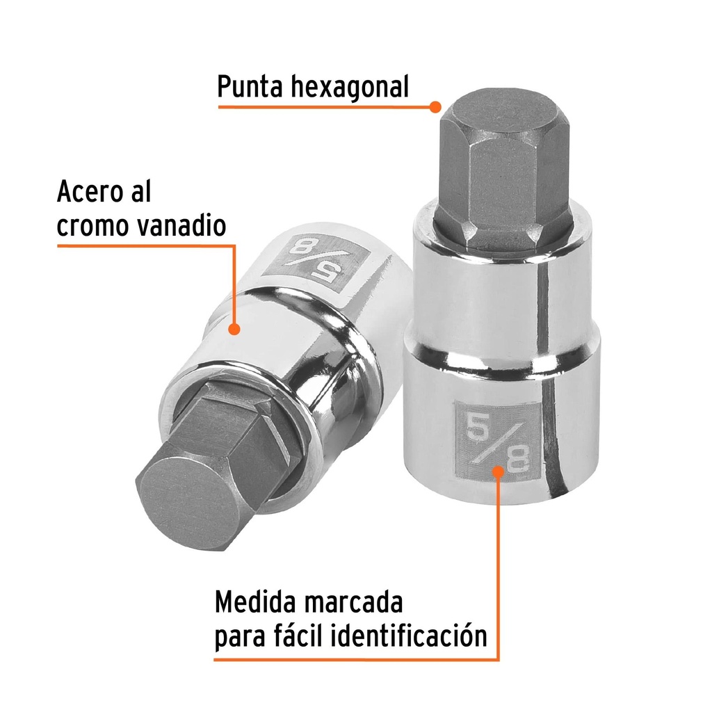 Dado punta hexagonal de 5/8', cuadro 1/2', Truper