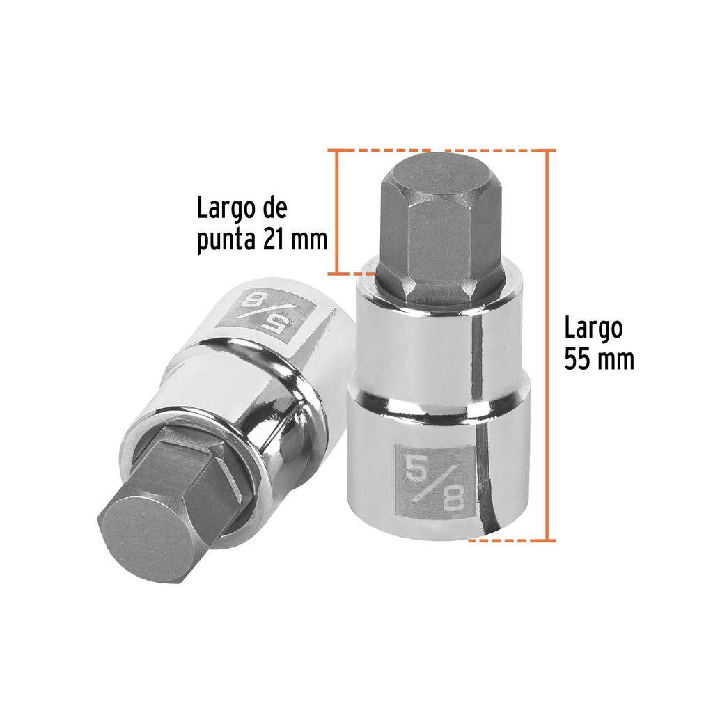 Dado punta hexagonal de 5/8', cuadro 1/2', Truper