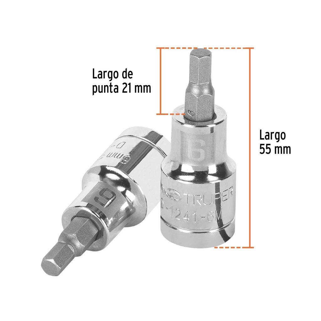 Dado punta hexagonal de 6 mm, cuadro 1/2', Truper