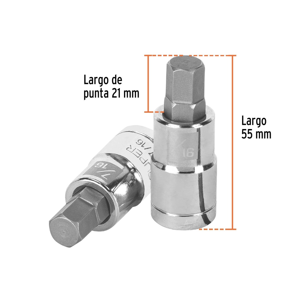 Dado punta hexagonal de 7/16', cuadro 1/2', Truper