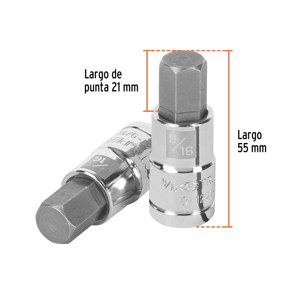 Dado punta hexagonal de 9/16', cuadro 1/2', Truper