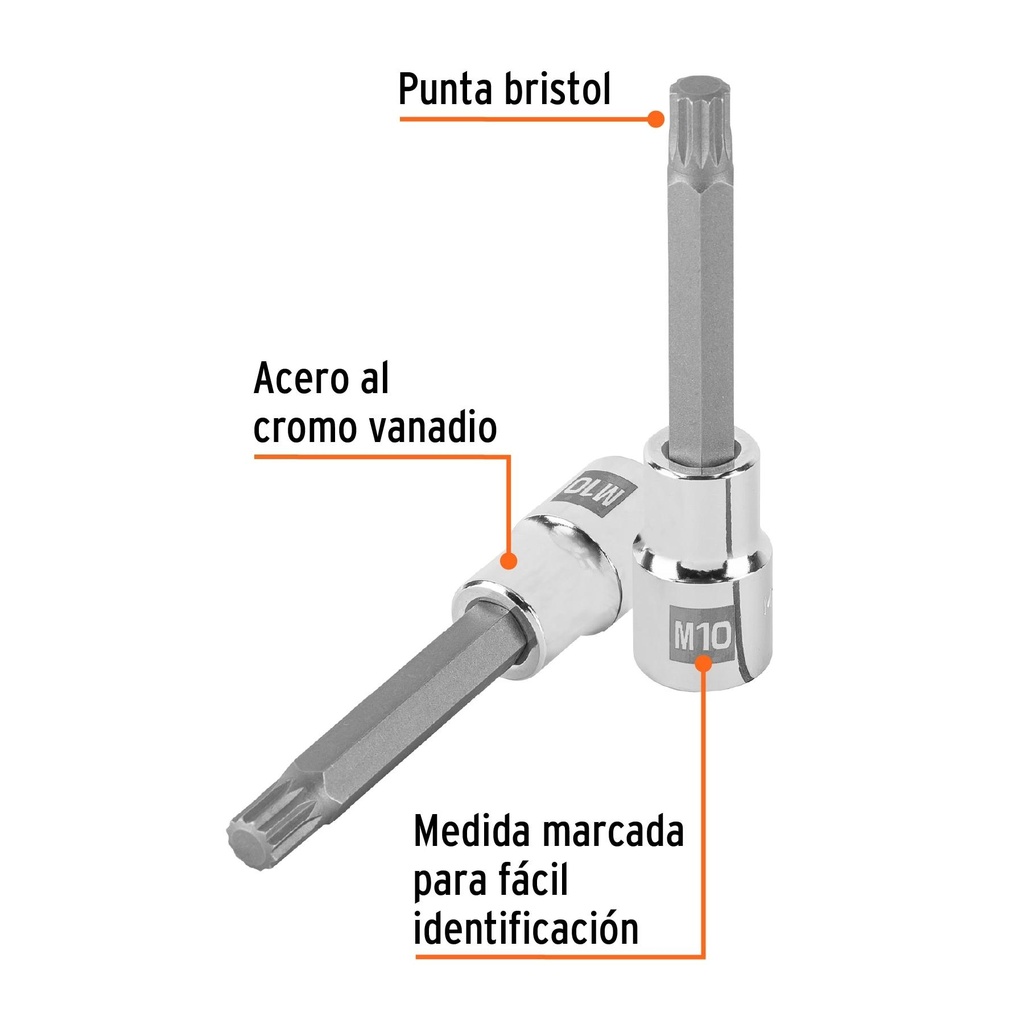 Dado punta larga bristol M10, cuadro 1/2', Truper