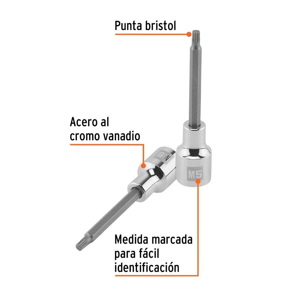 Dado punta larga bristol M5, cuadro 1/2', Truper