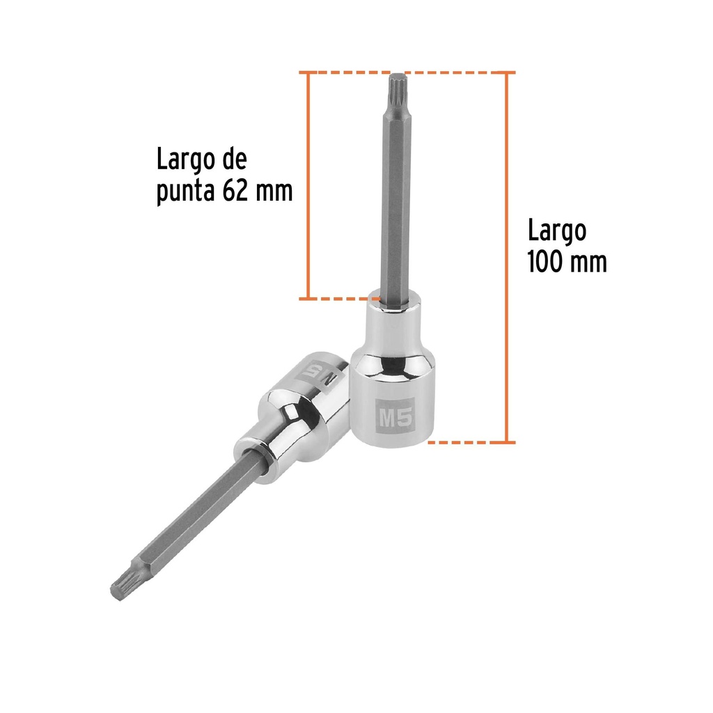 Dado punta larga bristol M5, cuadro 1/2', Truper