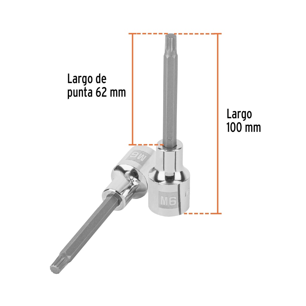 Dado punta larga bristol M6, cuadro 1/2', Truper