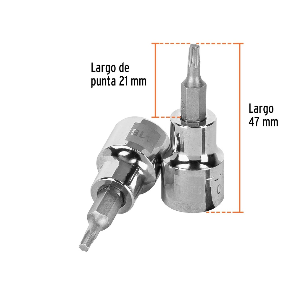 Dado punta torx T-15, cuadro 3/8', Truper