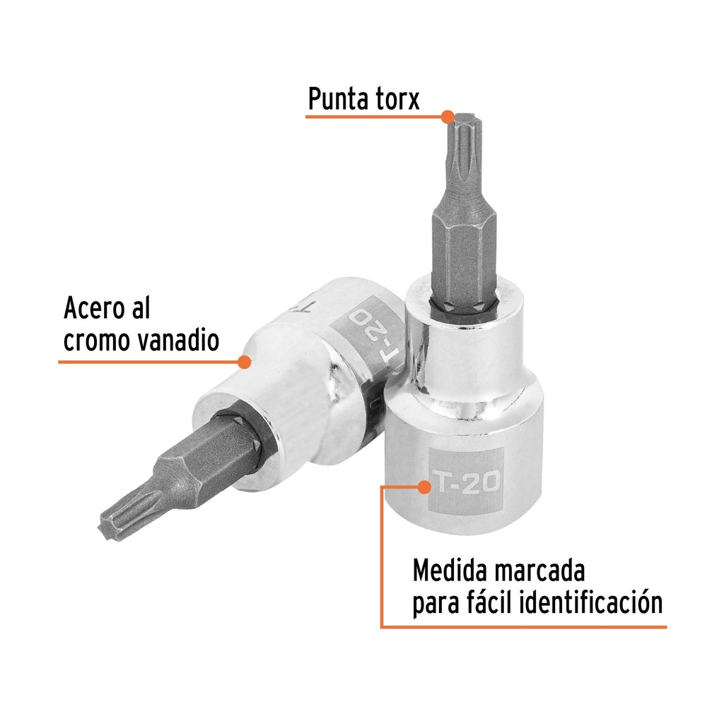 Dado punta torx T-20, cuadro 3/8', Truper