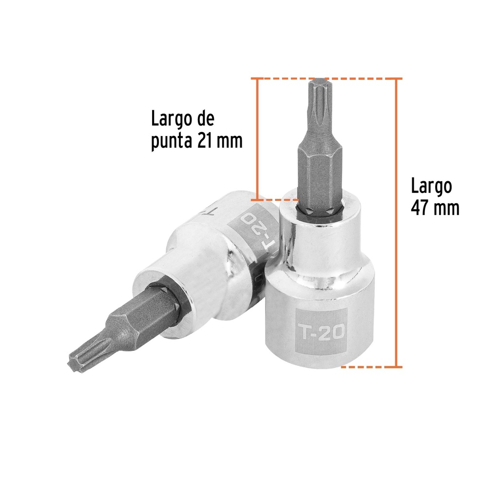 Dado punta torx T-20, cuadro 3/8', Truper