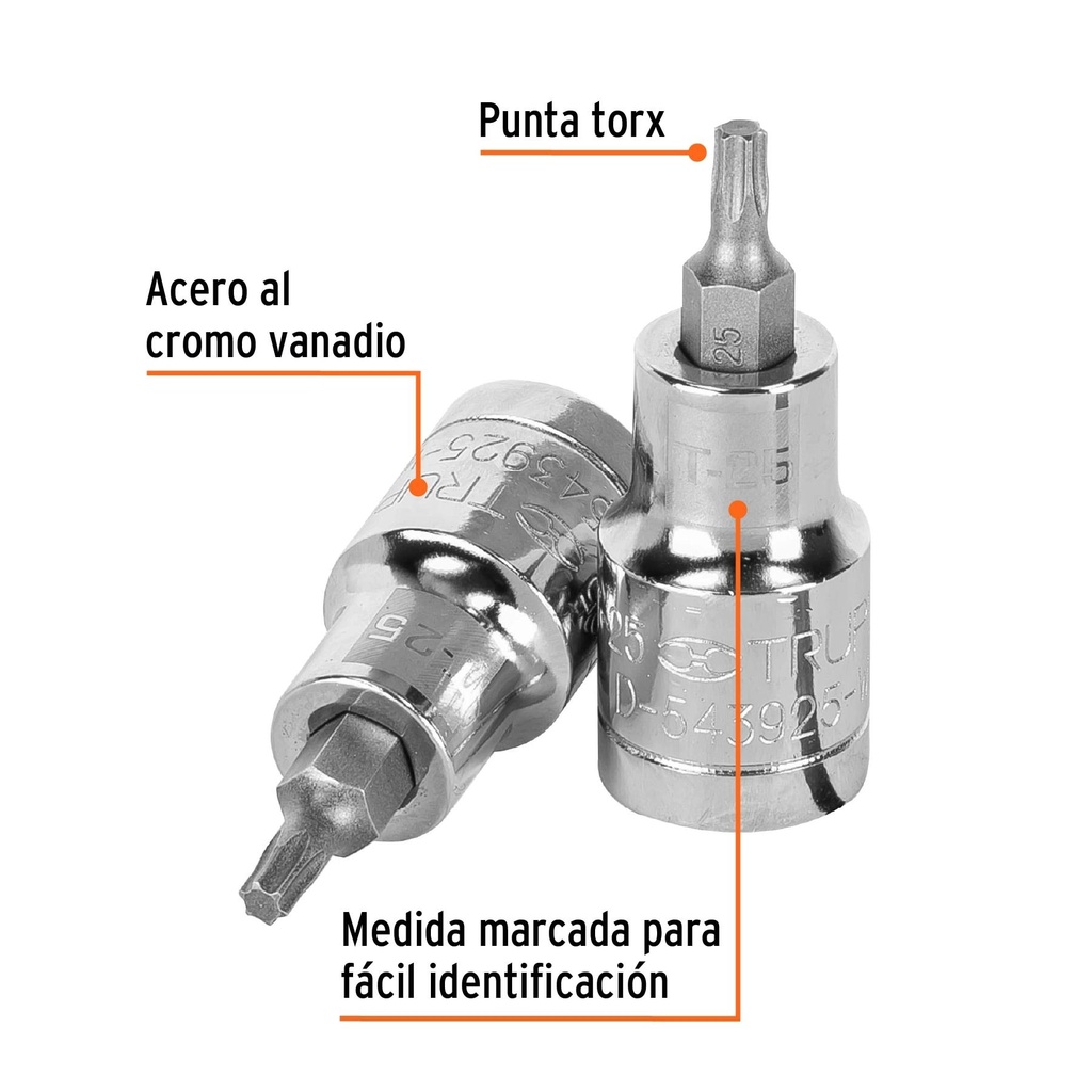 Dado punta torx T-25, cuadro 1/2', Truper