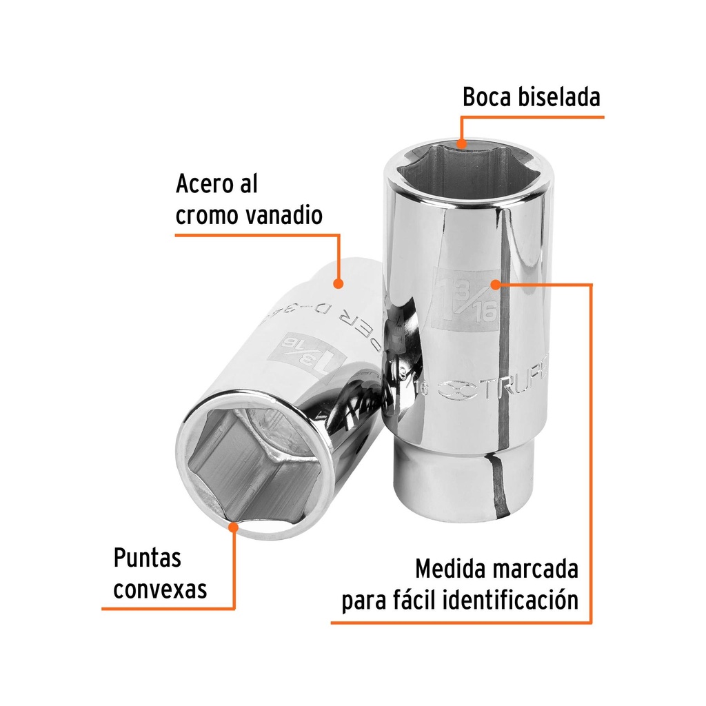 Dado largo de 1-3/16', 6 puntas, cuadro 3/4', Truper