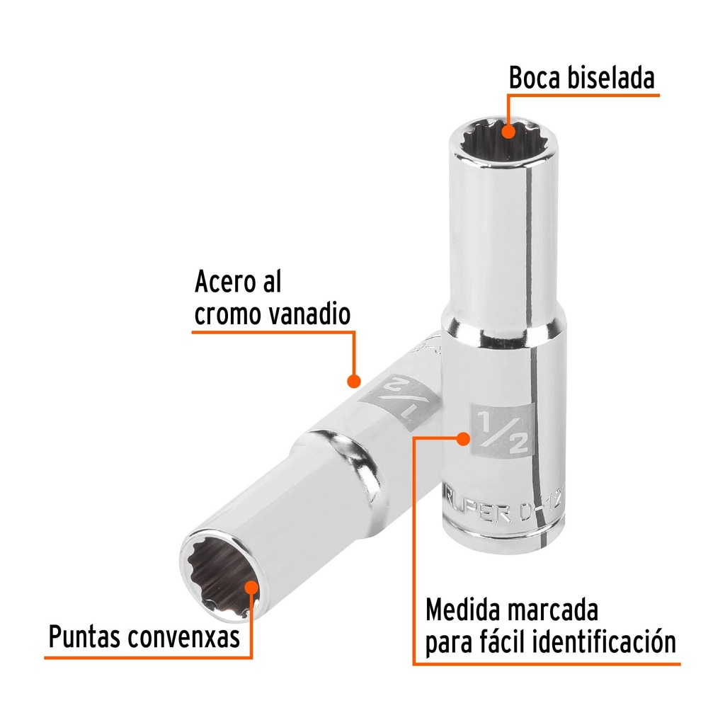 Dado largo de 1/2', 12 puntas, cuadro 1/2', Truper